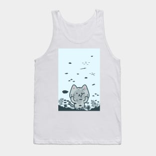 Cute cat in front of fishbowl Tank Top